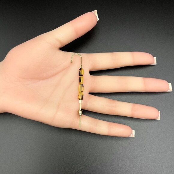 Yellow Gold with Oval Acrylic Tortoise Shell Ear Crawler Hook Earring Pin - Picture 8 of 8